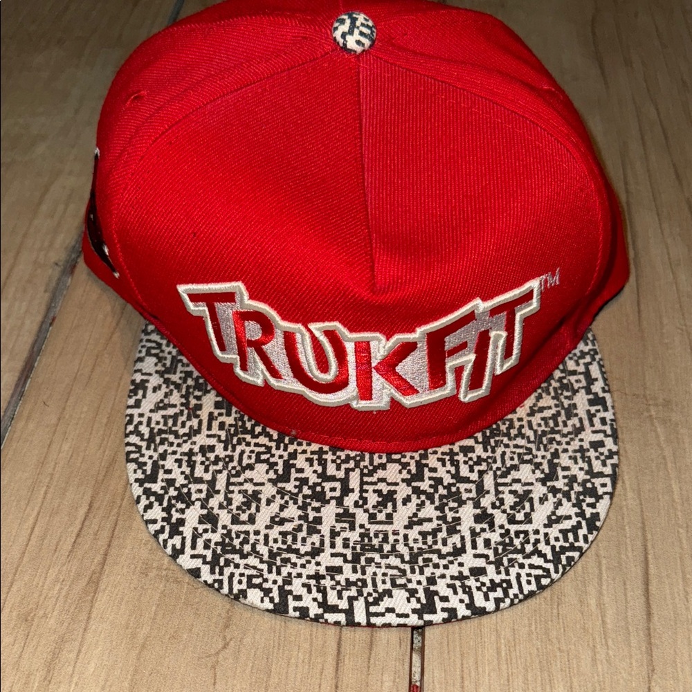 Trukfit Red Snapback with Black & White Pixel Bill